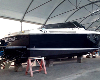 boat wrapping baia 43 pellicola dark blu